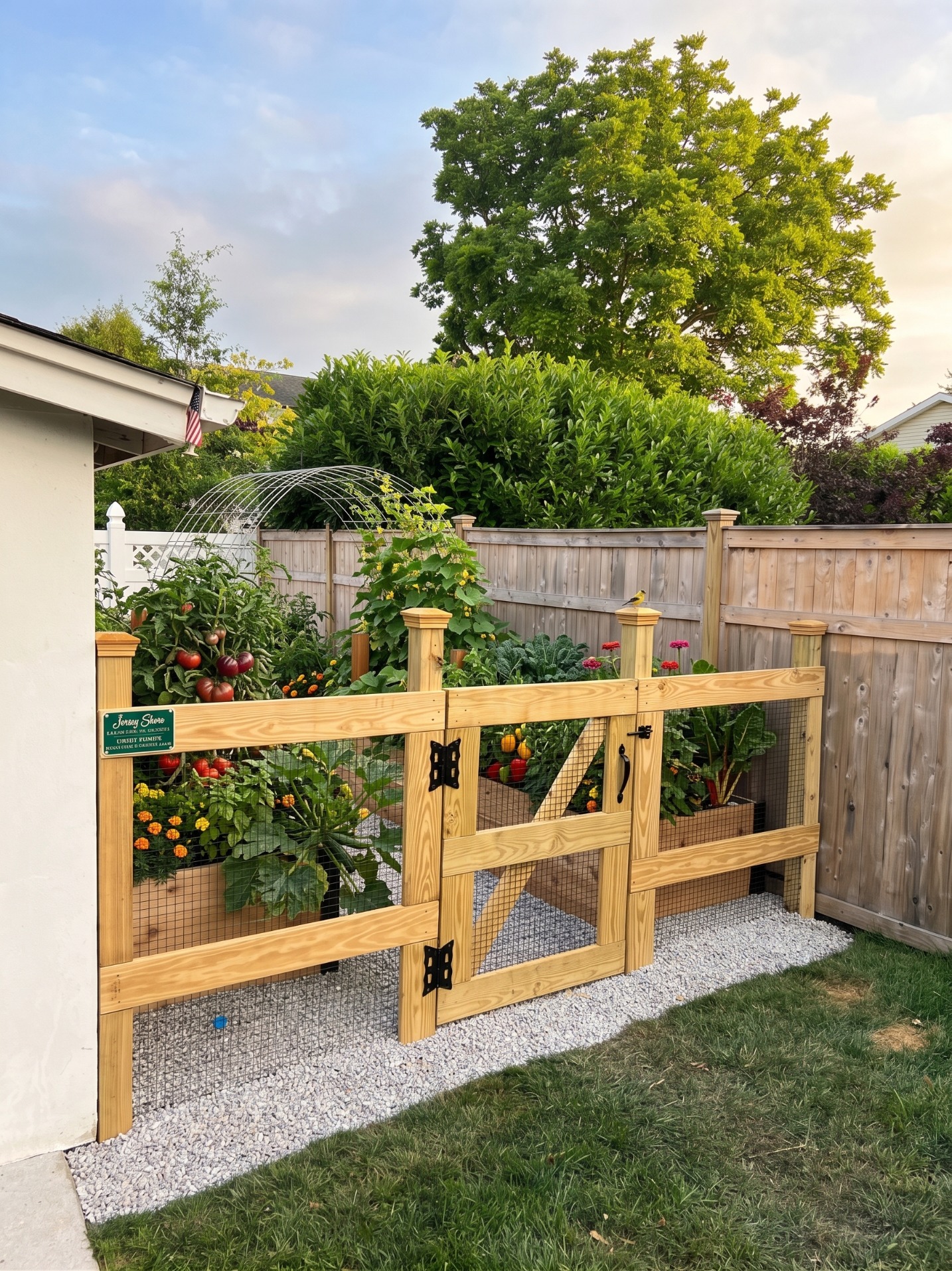 Custom Raised Bed Garden Installation in Manasquan, NJ: Beds, Fence, and Arch Trellis